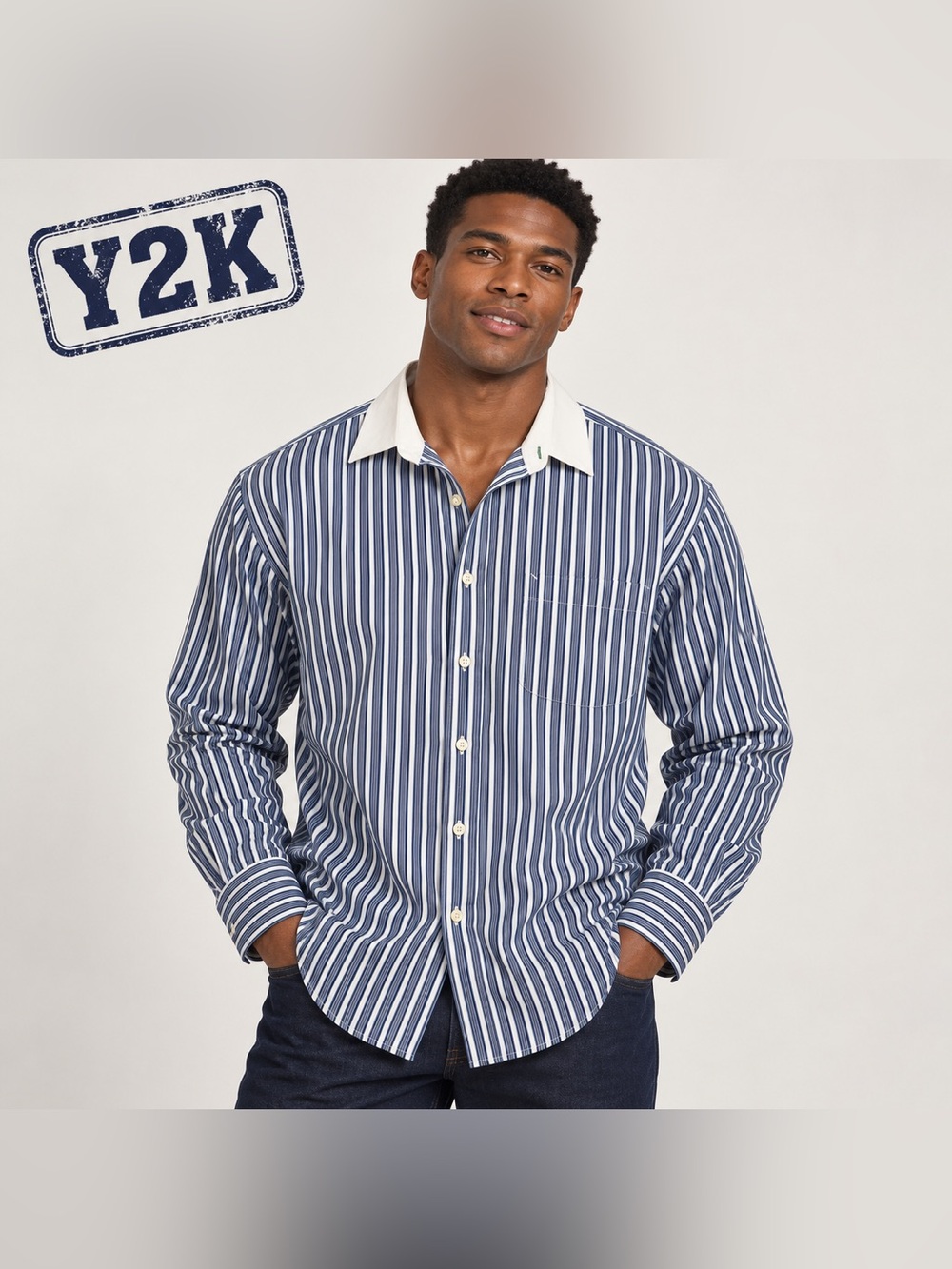 Vintage Y2K Tommy Hilfiger Striped Contrast Collar Cufflink Shirt XXL